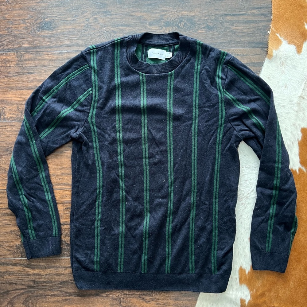 Topman Blue and Green Crewneck Sweater